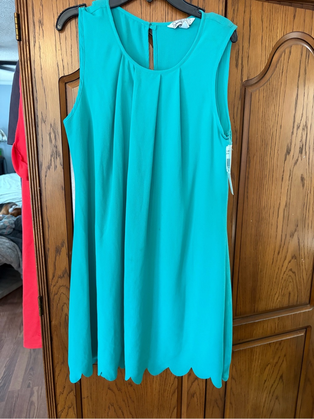 Sleeveless Teal Scallop-Hem Dress
